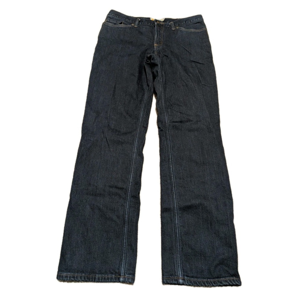 Carhartt  Women's  Flannel Lined Jeans‎ Size 14 34x31   Straight Leg Dark Wash